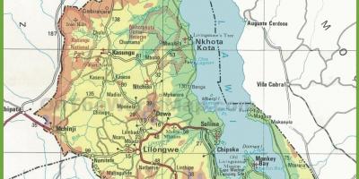 Mapa fyzickej mape Malawi