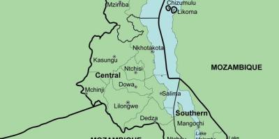 Mapa Malawi ukazuje okresov